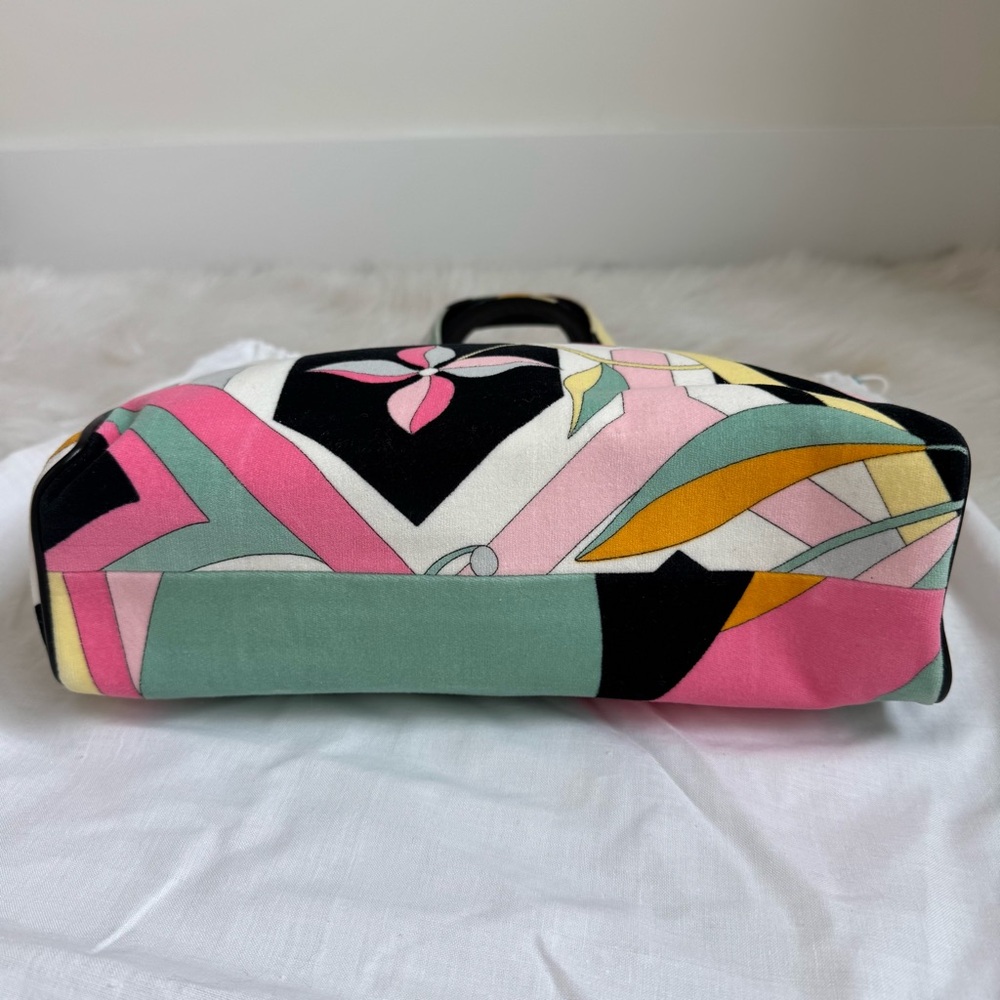 Emilio Pucci Black Pink Yellow Green Floral Print Canvas Tote - Picture 7 of 12
